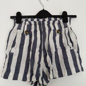 American Eagle Striped Paperbag Waist Shorts Blue White Linen Blend Size S